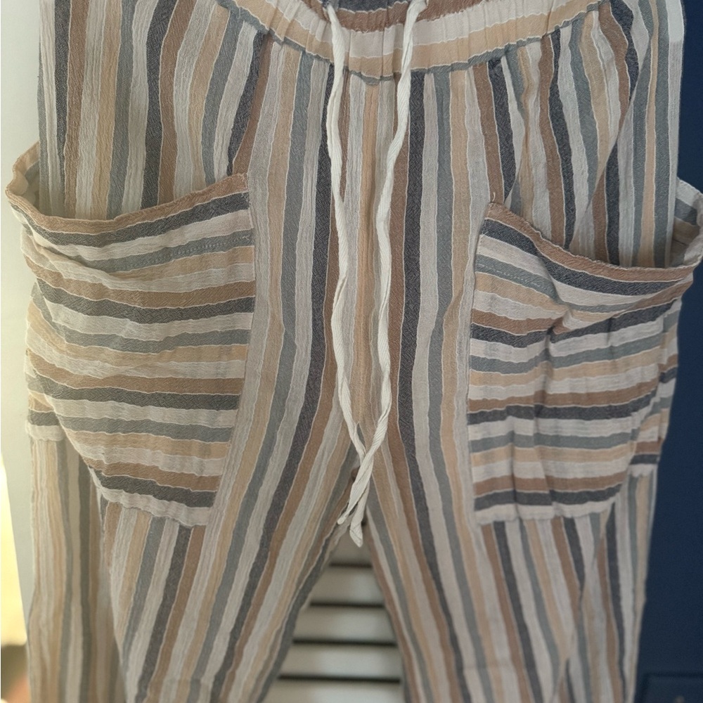 Free People 100 Cotton Striped Wide-Leg Pants - Picture 3 of 9